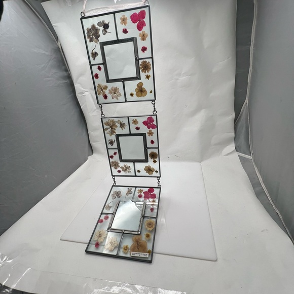 VTG Pressed Dried Flower Glassleaded Hanging Triple Frame Bohemian Chic 20” Long - Picture 6 of 7